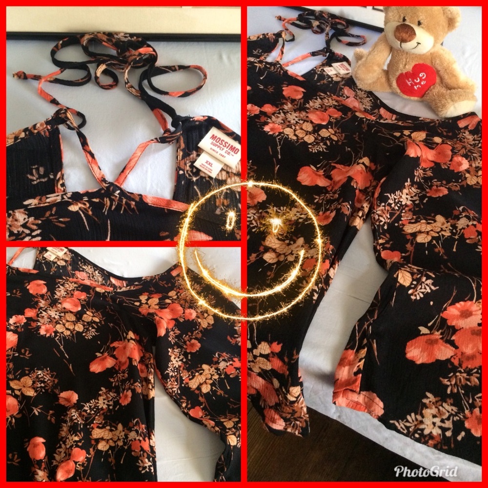 Black shirt with orange flowers